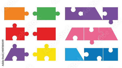Colorful jigsaw puzzle pieces arranged in rows a playful and vibrant design