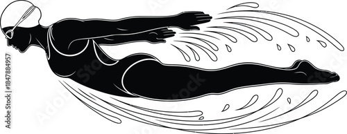 Freestyle swimmer, person swimming vector illustration silhouette, icon 