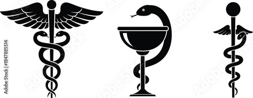 Medical caduceus icon set vector illustration icon silhouette. 