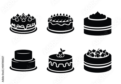 set of food whole cake silhouette icon vector illustration isolated on white background