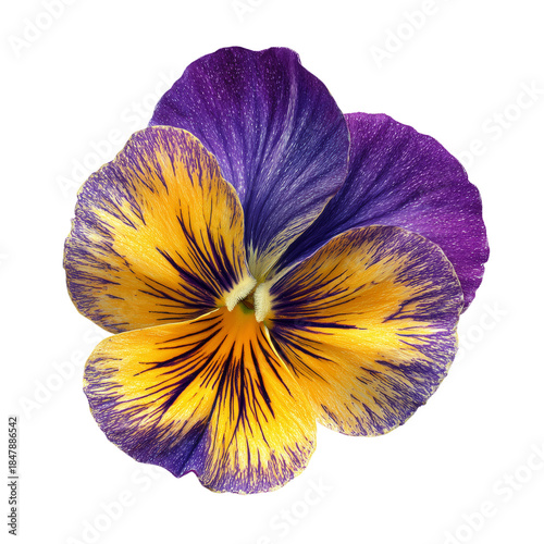 Pansy Flower With Purple and Yellow Petals Displayed on a White Background
