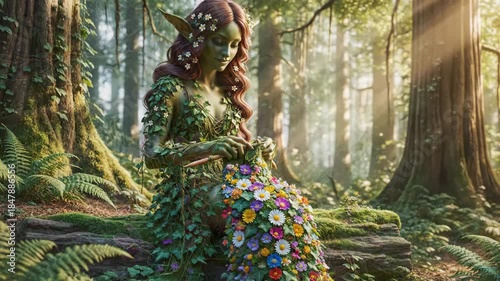 Fantasy Knitting with Vines and Ivy Leaves Blooming in Forest 3D Render