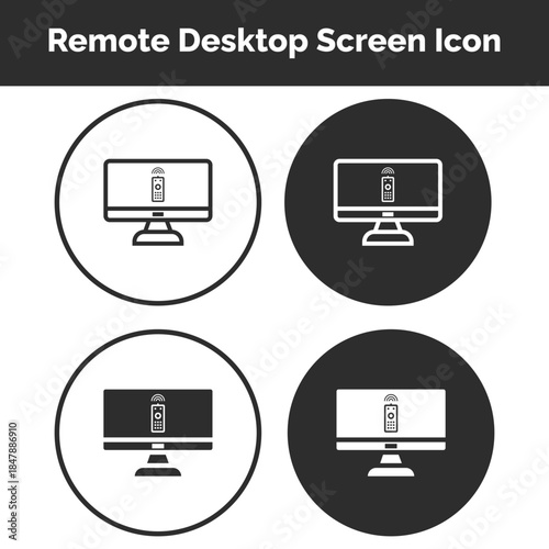 Remote Desktop Screen Icons Set — Remote Access Interfaces, Virtual Desktop Connections, Screen Sharing, IT Support Tools, Cloud Workspaces, Telecommuting & Modern Network Computing Technology Symbols