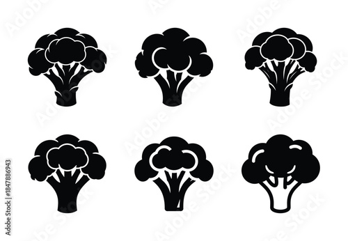 set of food broccoli silhouette icon vector illustration isolated on white background