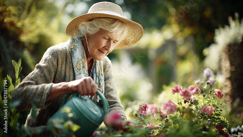 Senior woman gardening in backyard