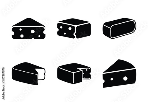 set of food cheese block silhouette icon vector illustration isolated on white background