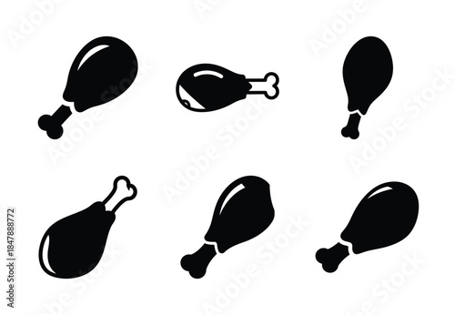set of food chicken drumstick silhouette icon vector illustration isolated on white background