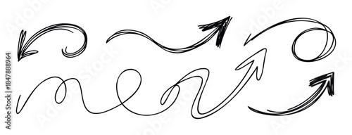 Collection of hand drawn arrow icons with different shapes and directions symbolizing movement, direction and guidance for presentations and graphic projects