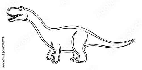 Simple outline drawing of a friendly dinosaur with sharp teeth, perfect for childrens books, educational materials, and Tshirt designs