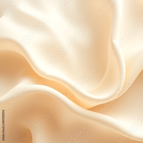 Luxurious flowing champagne silk fabric texture abstract background with soft elegant creamy waves and light