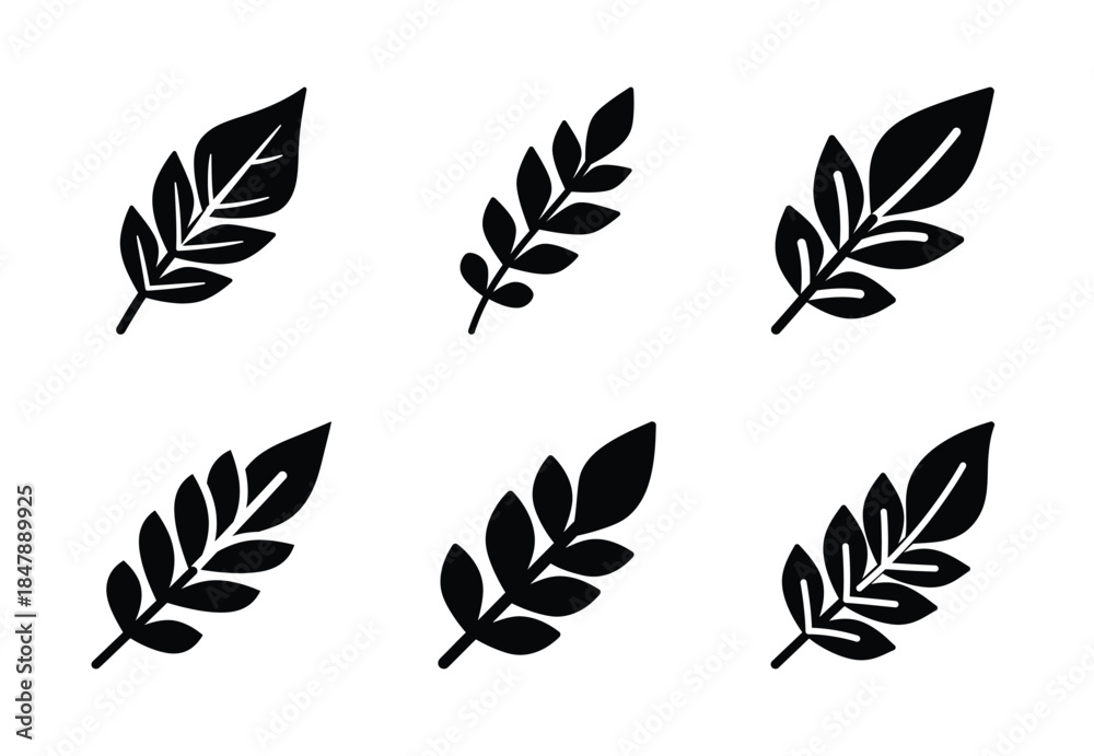 Fototapeta premium set of food curry leaf silhouette icon vector illustration isolated on white background