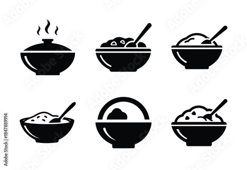 set of food curry bowl silhouette icon vector illustration isolated on white background