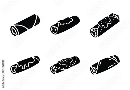 set of food enchilada silhouette icon vector illustration isolated on white background