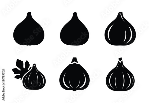 set of food fig silhouette icon vector illustration isolated on white background