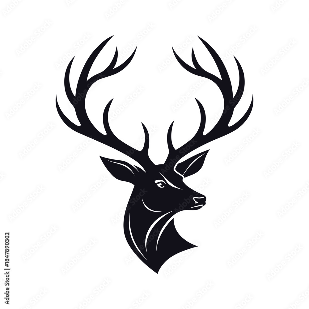 Naklejka premium reindeer antlers attached silhouette logo vector line art logo design