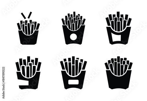 set of food french fries silhouette icon vector illustration isolated on white background