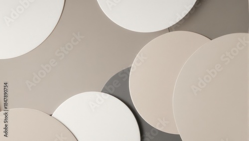 Abstract Geometric Composition of Overlapping Circles in Neutral Tones.