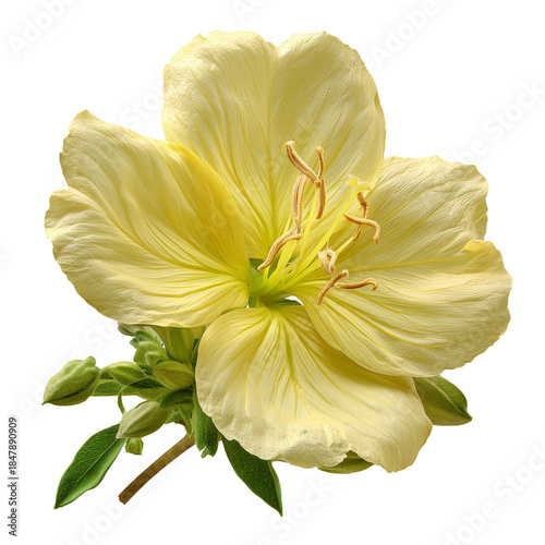 Yellow Flower With Delicate Petals and Green Leaves in Natural Setting