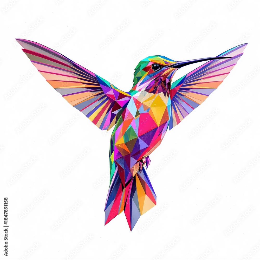 Naklejka premium Polygonal Hummingbird Flying Illustration
