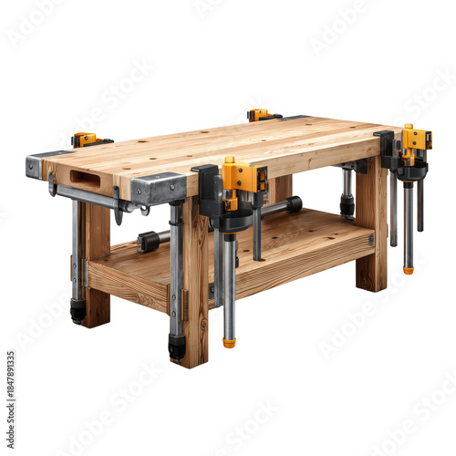 Woodworking Table With Clamps for Building and Crafting Projects in a Worksho...