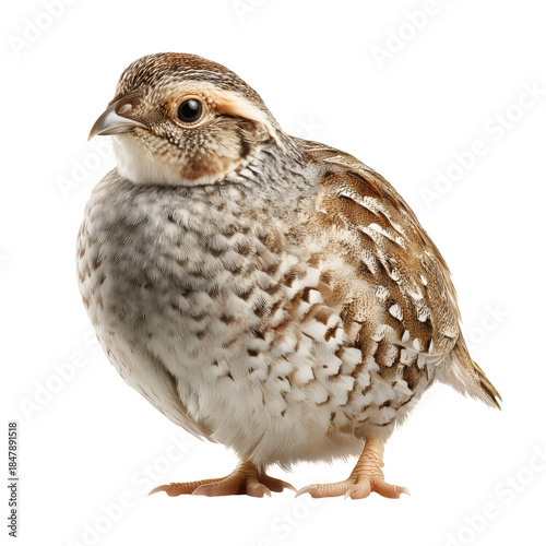 Bird Stands on a White Background With Feathers and Round Shape in View