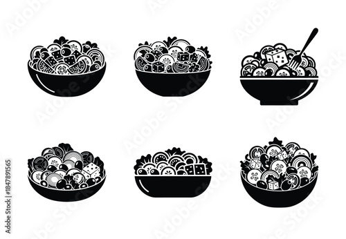 set of food greek salad silhouette icon vector illustration isolated on white background