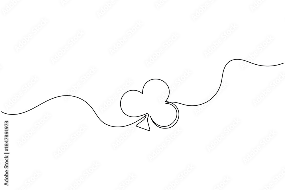 Obraz premium Abstract Continuous One Line Drawing of a Club Card Suit. Minimalist Game Vector Icon.