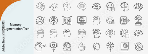 “memory augmentation tech icon set, flat minimal vector line design”  
