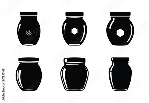 set of food honey jar silhouette icon vector illustration isolated on white background