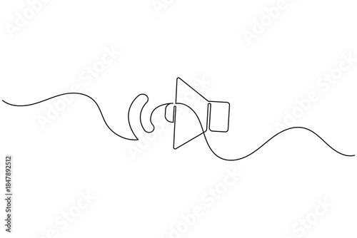 Audio Continuous One Line Drawing of a Megaphone. Minimalist Communication Vector Icon.