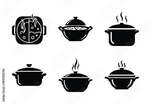 set of food hot pot silhouette icon vector illustration isolated on white background