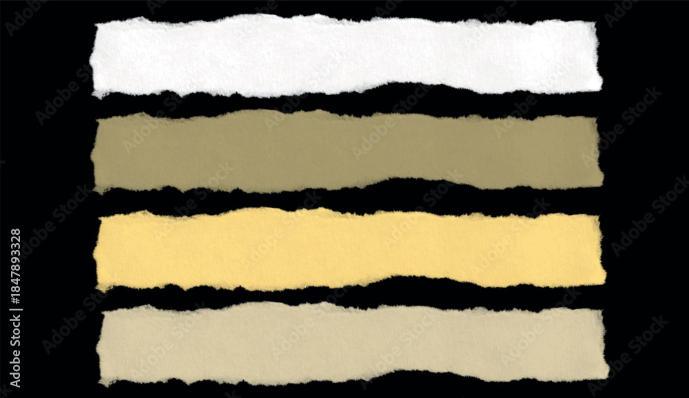 Fototapeta premium set of light-colored torn paper texture on black background