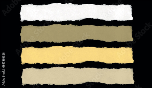 set of light-colored torn paper texture on black background