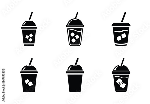 set of food iced coffee silhouette icon vector illustration isolated on white background