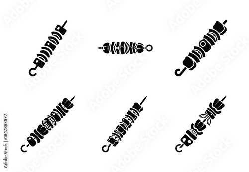 set of food kebab skewer silhouette icon vector illustration isolated on white background