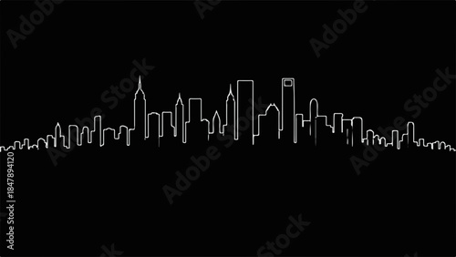 Sleek white skyline silhouette against a dark night sky, representing modern urban architecture.