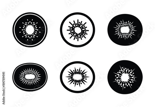set of food kiwi slice silhouette icon vector illustration isolated on white background