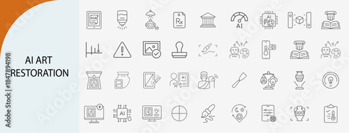 ai art restoration icons set, minimal line vector design
