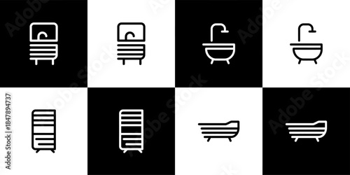 Vector Set of 4 Black and White of Bathroom and Laundry Outline Icons