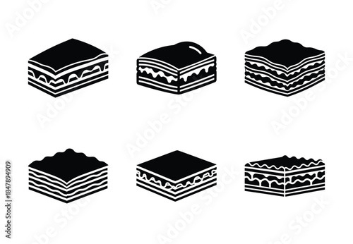 set of food lasagna silhouette icon vector illustration isolated on white background