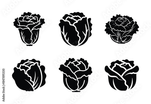 set of food lettuce head silhouette icon vector illustration isolated on white background