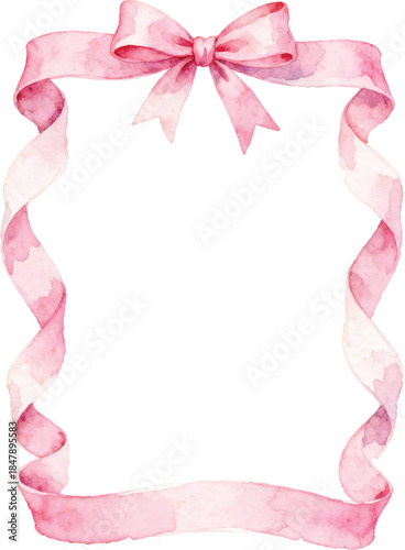 Delicate Watercolor Pink Ribbon and Bow Celebration Frame Embellishment