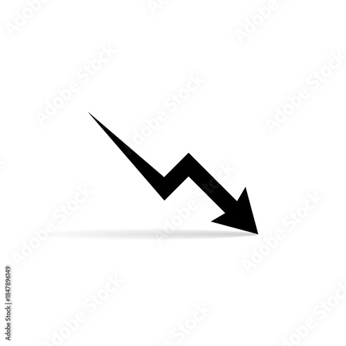 Downward zigzag arrow icon. Financial loss indicator, drop progress symbol. Economic crisis sign