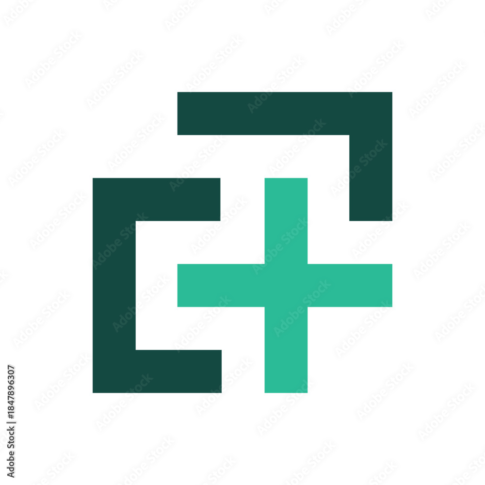 Obraz premium Teal Geometric Interlocking Plus Logo Vector