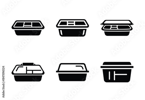 set of food meal prep container silhouette icon vector illustration isolated on white background