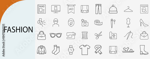 fashion clothing icons set, minimal line vector design