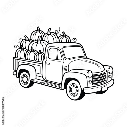 Vintage truck loaded with pumpkins