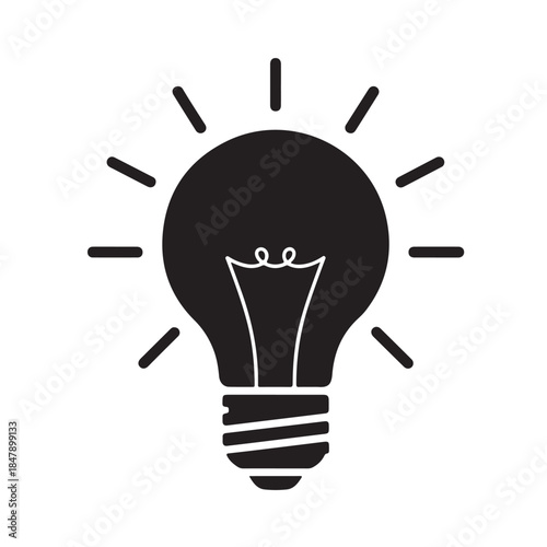 Minimalist glowing light bulb icon a black silhouette vector representing ideas creativity and innov