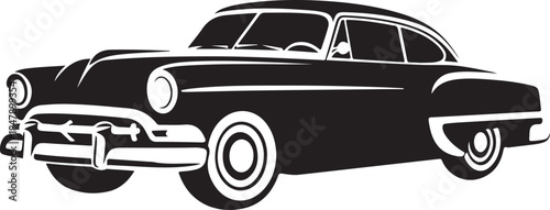 Vintage American Car - classic car, vintage car, retro vehicle, car silhouette, 1950s car, sedan, automobile, vector, clipart, car icon, black and white, old school, 
