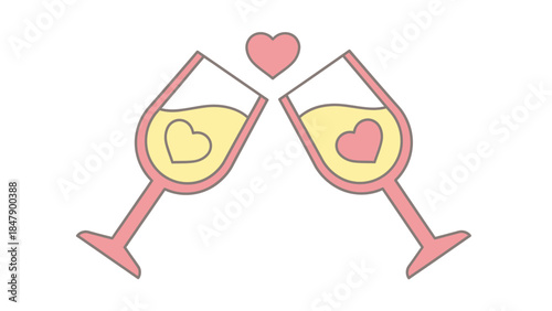 romantic celebration with two clinking glasses filled with bubbly drinks and a heart symbol